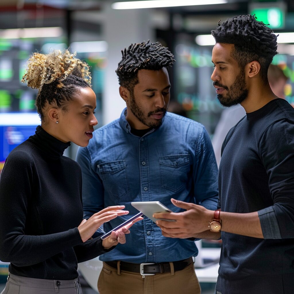 man-woman-are-looking-tablet-with-words-word-screen